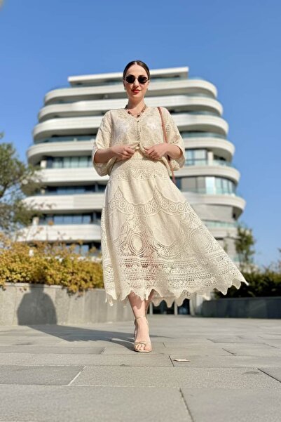 BRGCLOTHING Naturel İthal Pamuk Dantel Etek Yarasa Kol Bluz Takım