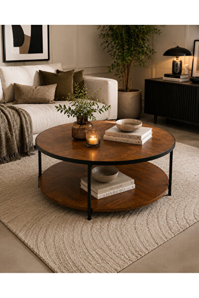 N.zone Luxurious Modern Design Round Coffee Table with Functional Lower Shelf...