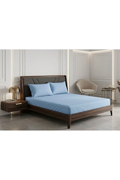 VİLERA HOME Blue Akfi̇l Fabric Cotton Double Bed Sheet Set