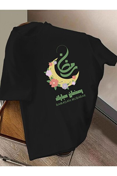 bolivia's تي شيرت نسائي بأكمام قصيرة وياقة مستديرة بطباعة نمط رمضان وعيد الفط...