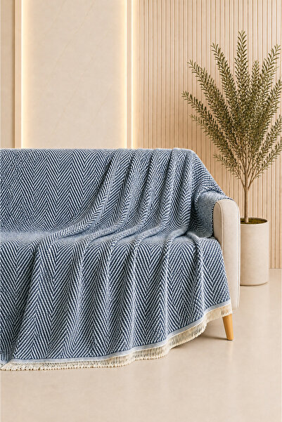 Bumedo Cotton Multi-Purpose Sofa Cover – Zigzag Patterned Sofa Shawl, Sofa Be...