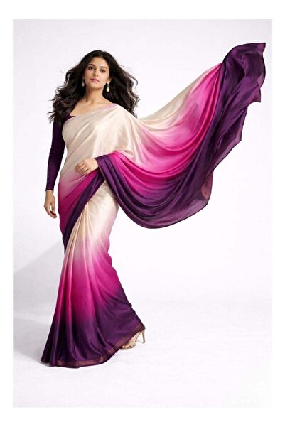 Nool ae Nool Dusk Ombre Satin Saree with Complimentary Handpicked Blouse Material