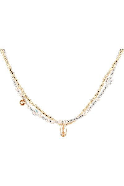 MINZA Sun Shine Women's Necklace, 18K Gold, Beaded Pendant Necklace, with Cry...