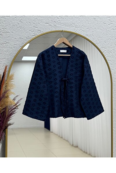 MİHRA STORE Waterfall Tassel Tied Kimono-Zi̇3141 Navy Blue