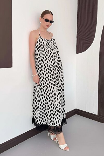Cistern İstanbul Women's Lace Detailed Polka Dot Dress