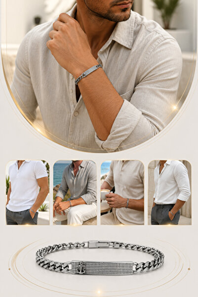fao shop 7/24 Silver Chain Steel Men's Bracelet Minimal City Combination