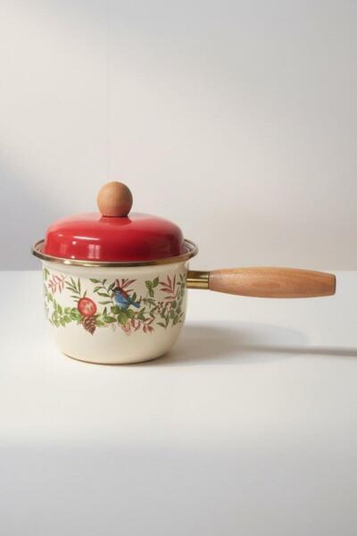 ALBETTO Enamel Rafadan Egg Stew Sauce Pan 12 cm 800ml Red