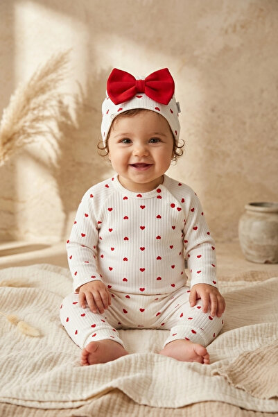 Babydonat طقم أطفال من 3 قطع من قماش ريبانا القطني بنسبة 100% بنمط قلب من أمو...