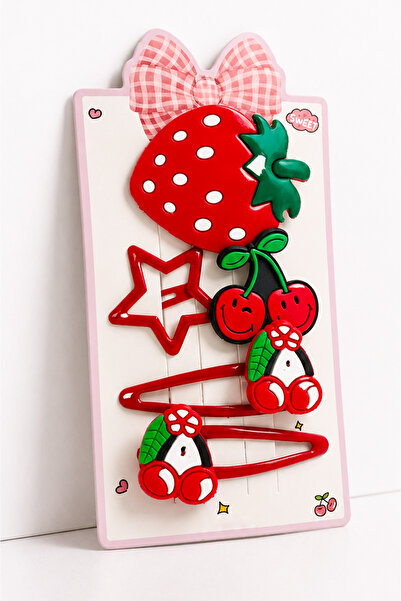 MakeWell Girl's Cherry and Strawberry Shaped Hair Clip Set – Snap Clip and Sh...