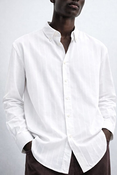 Bossago Pinstripe Oversize Men's White Linen Shirt