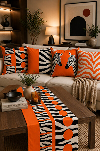 stellahomes Zebra Desenli Dekoratif Yastık Kılıfı Runner Seti Modern Bohem Sa...