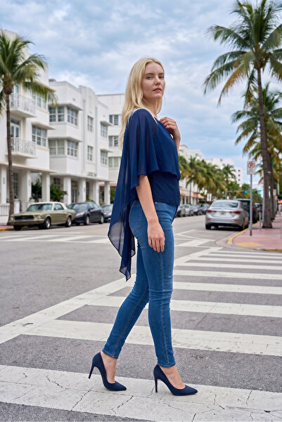 Romina Ruffle Chiffon Crew Neck Flounce Casual Blouse