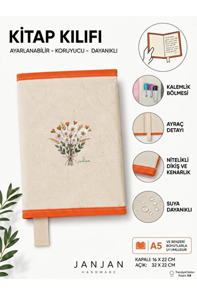 JANJAN DOĞAL KUMAŞ Kitap Kılıf,Yıkanabilir Kitap Kılıfı,Kitap Koruyucu,32x22 ...
