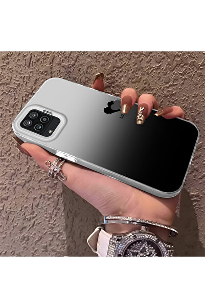 SLIMFELT Samsung Galaxy A12/M12 Uyumlu Siyah Gümüş Geçişli Kalp Kılıf, Seviml...