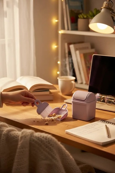 Miniso Makaron Series Desktop Cleaning Set – Purple Colored 3-Piece Mini Brus...