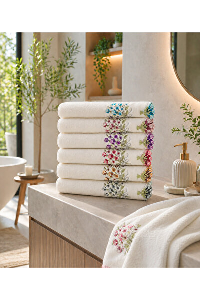 Bella Home Bukle Nakışlı 50x90 cm Küpeli El Havlusu | 6 Adet | %100 Pamuk | Y...