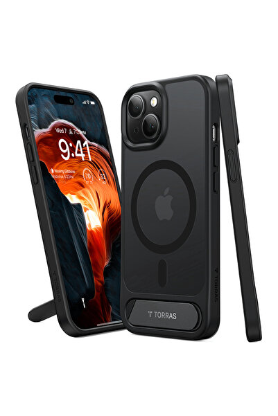 TORRAS Case for iPhone 15, Pstand MagSafe, shockproof, black