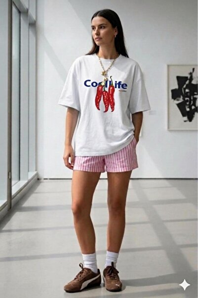 CAST COLLECTİON Tricou oversize cu imprimeu Cool Life alb pentru femei