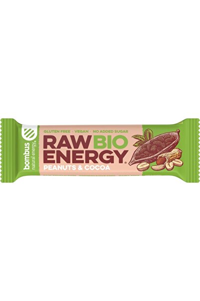 bombus Baton energizant bio, Raw Energy, cu arahide si cacao 50g