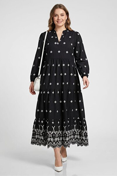 Rufaya Women Embroidered Midi Dress, Black