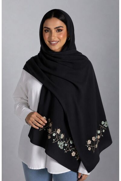 Veil Designer طرحة بوال ورد و اغصان قماش ياباني بتطريز علي طرفين الطرحه الوان...