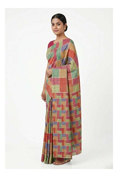Nool ae Nool Mozaik Print Saree with Unstitched Blouse Material