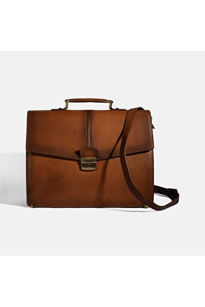 Desa Men's Tan Vintage Leather Briefcase with Shoulder Strap