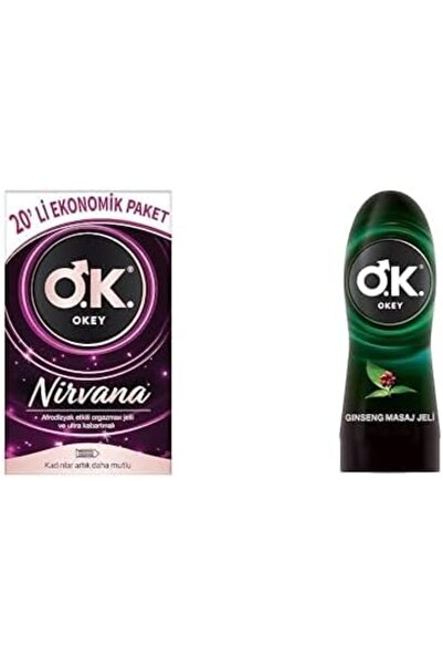 Yıldızan zkra shop Nirvana 20'li Ekonomik Prezervatif+Okey Ginseng Masaj Jeli...