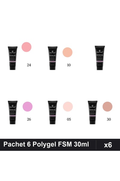 FSM Set 6 Polygel 30ml - Nr.01, Nr.05, Nr.10, Nr.24, Nr.26, Nr.30
