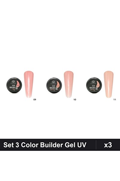 global fashion Set 3 Color Builder Gel UV 15g - Nr.09 Nr.10 Nr.11 Peach