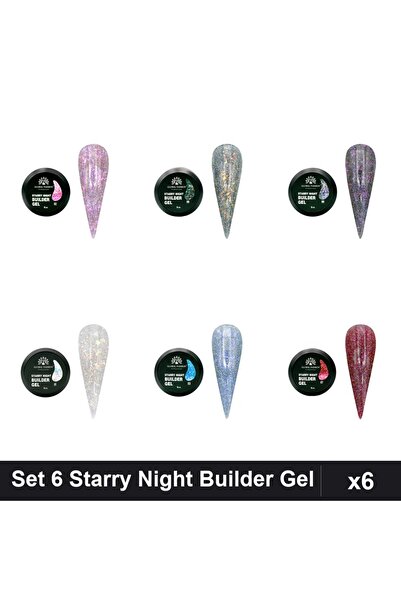 global fashion Set 6 Starry Night Builder Gel 15g - Nr.01 Nr.02 Nr.03 Nr.06 N...