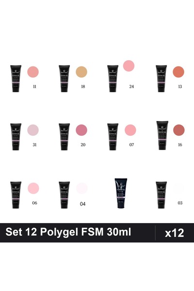 FSM Set 12 Polygel 30ml - Nr.03, 04, 06, 07, 11, 13, 15, 16, 18, 20, 24, 31