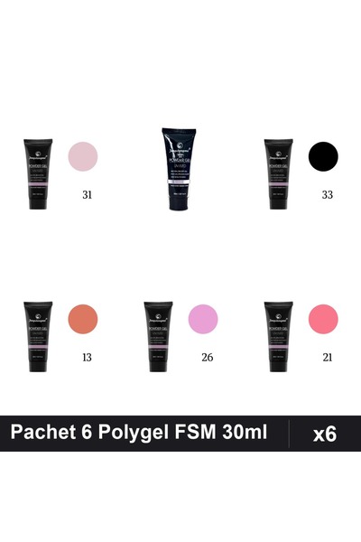 FSM Set 6 Polygel 30ml - Nr.31, Nr.23, Nr.33, Nr.13, Nr.26, Nr.21