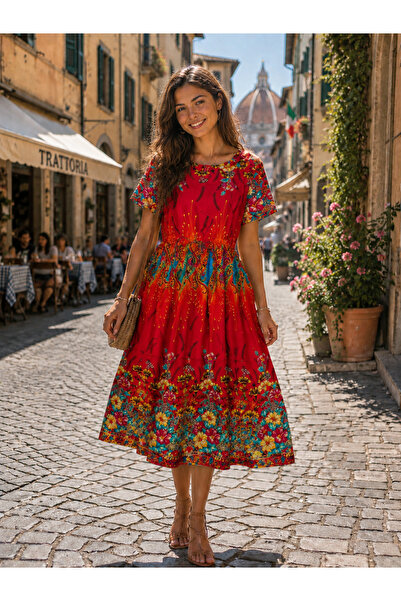 Genetic Floral Elegance Pleated Woven Midi Dress
