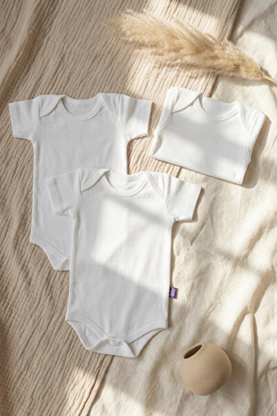 Babydonat 3-Pack 100% Cotton White Short Sleeve Baby Bodysuit Set - Antialler...
