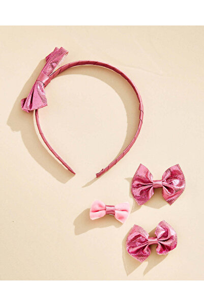 REDTAG Girls Pink Hair Clip And Hair Band 4 Piece Set