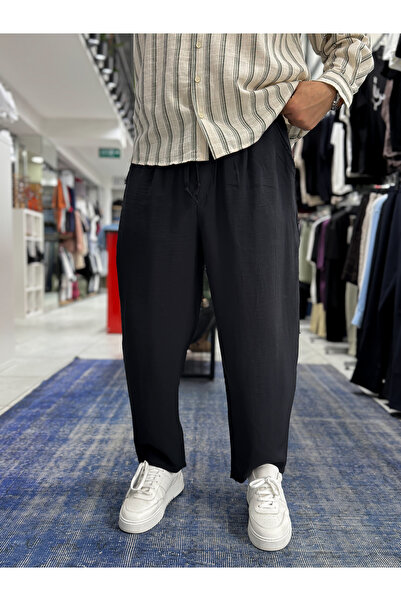 BYBASICMAN Crne tencel tkanine, uske široke hlače JJ-204