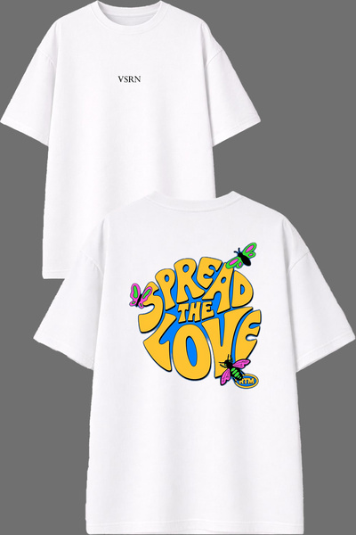 VSRN Spread Love Design Front and Back Printed White Oversize T-Shirt