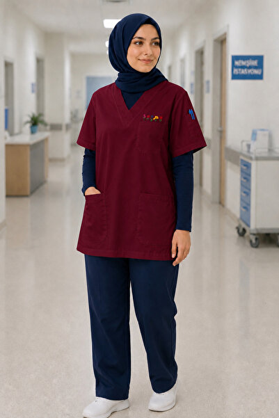 mirach Bordo cvetno vezena hidžab uniforma za medicinske sestre - dug i širok...