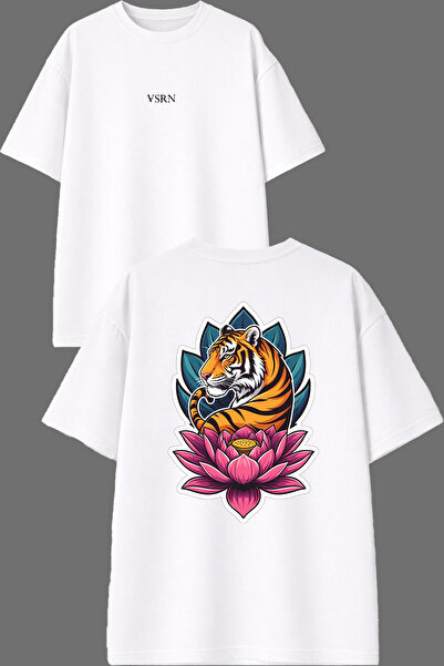 VSRN Μπλουζάκι με σχέδιο Floral Tiger, με στάμπα μπροστά και πίσω, λευκό over...