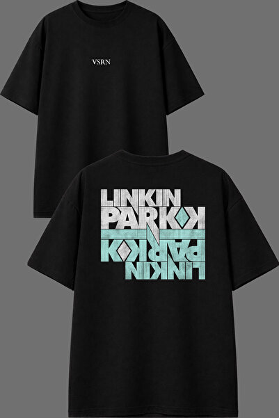 VSRN Link Park Design Front and Back Printed Black Oversize T-Shirt