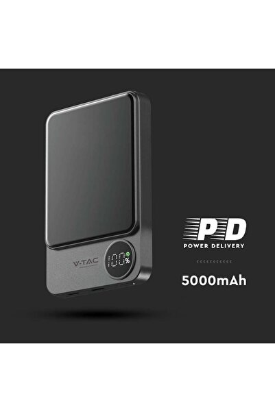 V-TAC Power bank 5000mAh szary magnetyczny 9mm aluminium lightning LCD szybki...