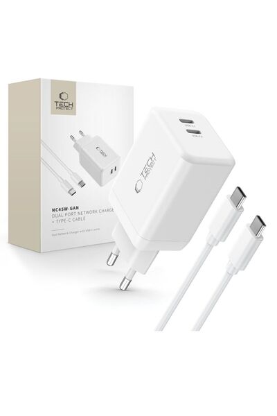Tech-Protect Încărcător de rețea ≈Åadowarka NC45W-GAN cu 2 porturi PD45W + ca...