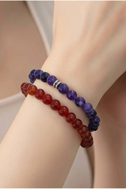 NBS Beautiful Naturel Stones Gerçek Doğal Taş Ametist , Kırmızı Akik 2 Adet B...