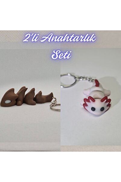 3DAtölyeMaker Dark Brown Flexible Dragon and Light Pink Flexible Axolotl Keyc...