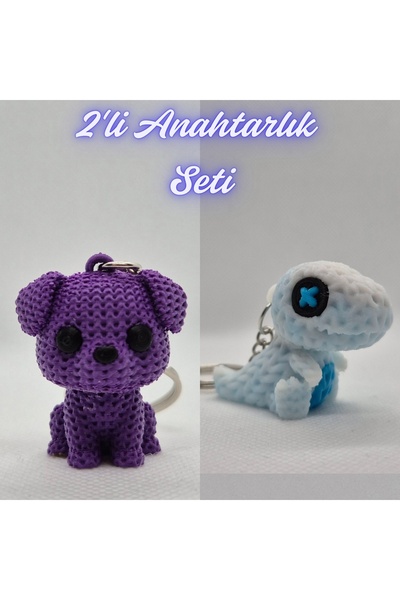 3DAtölyeMaker Purple Knitted Patterned Dog and White Knitted Patterned Moving...