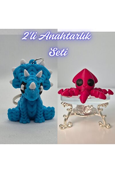 3DAtölyeMaker Light Blue Knitted Pattern Triceratops and Fire Engine Red Squi...