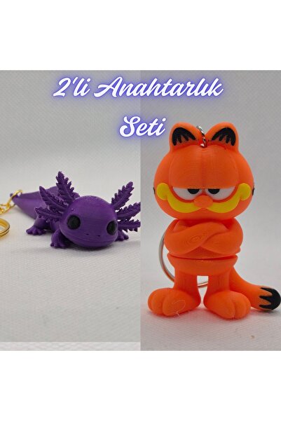 3DAtölyeMaker Purple Flexible Big Axolotl and Blue Garfield Keychain
