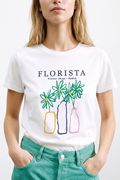 Coredra Tricou Regular Florista - Alb - C524
