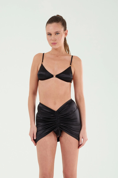 Louren P25009 Short Satin Skirt-Black